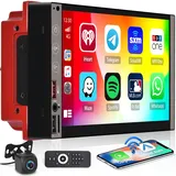 2 Din Autoradio, Carplay Android Auto Wireless, Bildschrim Touchscreen 7'', Bluetooth Auto Radio, mit Bluetooth Freisprecheinrichtung, RüCkfahrkamera, FM USB TF AUX, Mirror Link