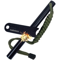 130mmx13mm Feuerstarter Feuerstein Firesteel Set mit Paracord + Schaber für Outdoor Camping (Armeegrün)