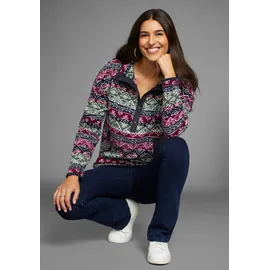 POLARINO Fleecepullover POLARINO, Damen, Gr. 40/42, bunt (fuchsia, navy), Fleece, Obermaterial: 100% Polyester, bedruckt, gemustert, bequem hüftlang, eingefasste Kante, Sweatshirts Fleecepullover, mit Colourblocking-Optik, mit Kängurutasche, aus Fleecestoff