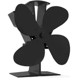 kisidus Kaminventilator ohne strom, Holzofenventilator mit 4 Blättern, Wärmebetriebener Ofenventilator stromlos für Kaminofen/Kamin/Holzofen, Kaminlüfter Stove Fan Schwarz