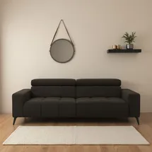 DOMO collection 2-Sitzer DOMO COLLECTION "Trento, mit Kufenfuß oder Einzelfuß", braun (espresso), B:208cm H:79cm T:104cm, 92% Polyester, 8% Nylon, Sofas, whlw. verstellbare Kopfteile, passend für gängige Saugroboter