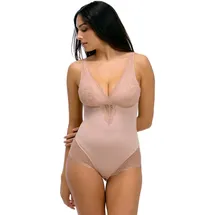 Magic Bodyfashion Stringbody MAGIC BODYFASHION, Damen, Gr. M, N-Gr, cappuccino, Mikrofaser, Obermaterial: 83% Polyamid, 17% Elasthan, körpernah, tiefer V-Ausschnitt, Bodys Stringbody, leichter Shape-Effekt, elegant, mit Spitze
