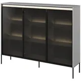 HAUSELEMENT Standvitrine TREND TR-08 mit LED-Beleuchtung Vitrine Regalschrank 3 Türen Schrank Modern grau|schwarz
