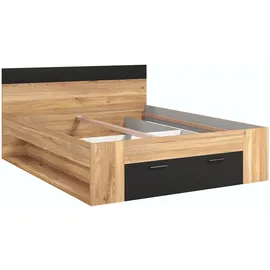 Home Affaire Bettgestell HOME AFFAIRE "Faweza, Breite 160 bzw. 180 cm, Stauraumbett", beige (eiche mauvella, schwarz, eiche mauvella, schwarz), B:166cm H:90cm L:205cm, Betten, Bettgestell, Funktionsbett Schublade mit extra viel Stauraum