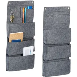 Relaxdays Hängeorganizer, 2er Set, 4 Fächer, 2 Haken, HxB: 65 x 30 cm, Bad, Flur, Büro, Organizer zum Hängen, Filz, grau