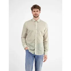 Langarmhemd LERROS "LERROS Langarmhemd mit Haifischkragen, floral bedruckt", Herren, Gr. M, Normalgrößen, weiß, 55% Leinen, 45% Baumwolle, Langarm, Hemden