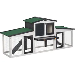 PawHut Zwergkaninchenkäfig mit Auslaufgehege duneklgrau, weiß 204 x 45 x 80 cm (BxTxH)