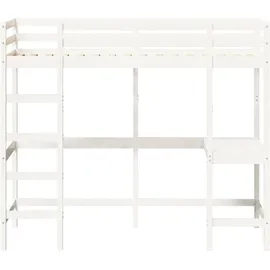 vidaXL Hochbett mit Schreibtisch 100 x 200 cm Kiefer massiv weiß