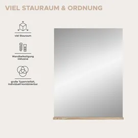 WELLTIME Badspiegel WELLTIME "SIENA, Breite 60cm, 1 Ablageboden, hochwertiges Spiegelglas", braun (eiche sonoma hell nb, spiegelglas), B:60cm H:79cm T:18cm, Holzwerkstoff, Spiegelglas, Spiegel, Badspiegel, in verschiedenen Farben erhältlich, Badmöbel, Spiegel, 