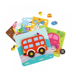 Tooky Toy Steckpuzzle Kinder Puzzle 6er Set TL635, 33 Puzzleteile, Holz 3D Transport 33 Puzzleteile ab 1 Jahr bunt