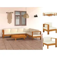 vidaXL 7-tlg. Garten-Lounge-Set mit Creme Auflagen Massivholz Akazie