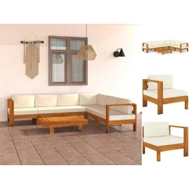 vidaXL 7-tlg. Garten-Lounge-Set mit Creme Auflagen Massivholz Akazie