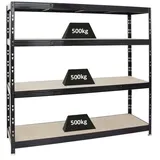 Proregal Profi Schwerlastregal Rhino HxBxT 180 x 200 x 60 cm 4 Spanplatten-Ebenen 8mm Fachlast 500 kg Schwarz