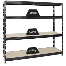 Proregal Profi Schwerlastregal Rhino HxBxT 180 x 200 x 60 cm 4 Spanplatten-Ebenen 8mm Fachlast 500 kg Schwarz