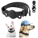 Lederhalsband für Haustiere, integriert mit Apple AirTag-Tracker-Hülle für Hunde/Katze, personalisiertes Zubehör, bequemer Gurt mit Anti-Verlust-wasserdichter Schutzhülle (Schwarz, M/540 mm)