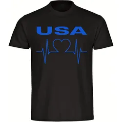 multifanshop Kinder T-Shirt - USA - Herzschlag - Druck blau - Kind