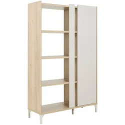 Bücherregal GAMI "LENK", greige, kastanie natur nachbildung, B:100cm H:161cm T:36cm, Spanplatte, Regale, Dekorative Bibliothek mit geschlossenem Aufbewahrungsbereich