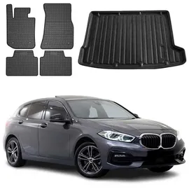 Omac Fußmatten & Kofferraumwanne Set kompatibel mit BMW 1er F40 2019-2024 Gummi TPE Schwarz 5X