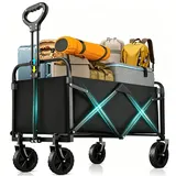 Faltbarer Bollerwagen mit Teleskopischer Griff, Bollerwagen Faltbar, Klappbarer Handwagen für Alle Gelände, Strand Draussen Camping Einkaufen
