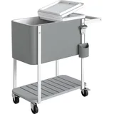 Outsunny Kühlwagen mit 56L Kapazität Servierwagen mit Rollen, Flaschenöffner, unterer Ablage, Griff mobiler Getränkewagen, Kühlbox, Getränkekühler, Beistellwagen für Outdoor Party & BBQ, Grau Aosom