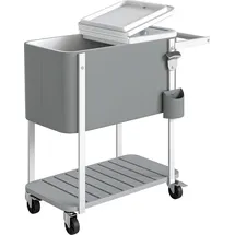 Outsunny Kühlwagen mit 56L Kapazität Servierwagen mit Rollen, Flaschenöffner, unterer Ablage, Griff mobiler Getränkewagen, Kühlbox, Getränkekühler, Beistellwagen für Outdoor Party & BBQ, Grau Aosom