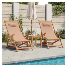 vidaXL Strandstühle 2 Stk. Klappbar Taupe Stoff und Massivholz 59 x 59 x 108 cm grau
