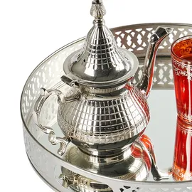 Marrakesch Orient & Mediterran Interior Spiegeltablett Serviertablett Deko Tablett Rund Nikita Silber
