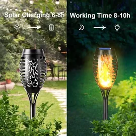 lqwell Solarleuchten Solar Fackellicht für Außen Garten 1 Stück 12 LED Solarlampe mit Realistischer Flammeneffekt IP65 Wasserdicht Gartenfackeln