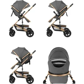 KIKKABOO Kombikinderwagen Amaia 3in1 i-Size Babyschale umbaubar Federung Tasche dunkelgrau