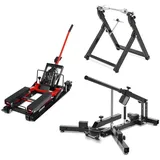 ConStands Motorradheber Hebebühne Mid-lift L bis 680 kg in rot + Wuchtbock WU-2 + Reifenmontie