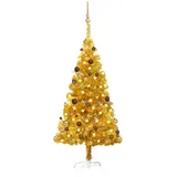 vidaXL Künstlicher Weihnachtsbaum mit LEDs & Kugeln Golden 150 cm PET