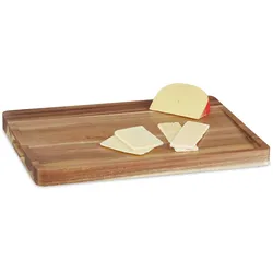 Relaxdays Schneidebrett, massives Küchenbrett aus Akazienholz, Schneiden & Servieren, BT: 43 x 33 cm, Holzbrett, natur