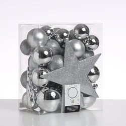 Christbaumkugeln - Weihnachtsbaumkugeln mit Stern Baumspitze - bruchfest - silbe...
