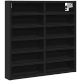 vidaXL Vitrinenschrank, Sammlervitrine 12 Ablagen, Hängevitrine Wandregal für Wohnzimmer, Glasvitrine Wandvitrine Hängeregal, Schwarz Holzwerkstoff