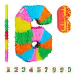 Relaxdays 3-teiliges Pinata Set Zahl 6 Gelb,Grün,Orange