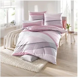 Bettwäsche BIBERNA Gr. 2, rosa (mauve), B/L: 155cm x 200cm, 3 tlg., Mako-Jersey, Mako-Jersey, B/L: 80cm x 80cm, Mako-Jersey, 100% Baumwolle, Bettwäsche