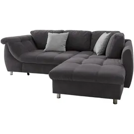 luma-home Ecksofa mit Schlaffunktion und Bettkasten 250x190 cm, Wellenfedern, Ottomane rechts, Mikrofaser Anthrazit, / 17005