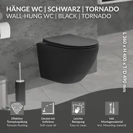 luxebath Wand-WC mit WC-Sitz Schwarz matt