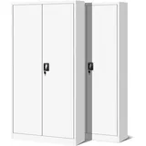 Jan Nowak 2er Set Aktenschrank C001H Büroschrank Metallschrank Werkzeugschrank 4 Einlegeböden Drehgriff Pulverbeschichtung Flügeltürschrank Abschließbar 195 cm x 90 cm x 40 cm (Weiß)