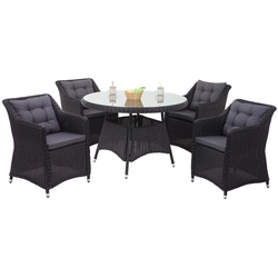 Poly-Rattan Garnitur MCW-F51, Garten-/Lounge-Set Sitzgruppe Tisch+4xStuhl, rundes Rattan anthrazit Kissen dunkelgrau