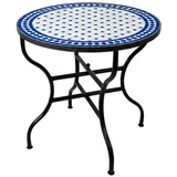 Marrakesch Orient & Mediterran Interior Gartentisch Marokkanischer Mosaiktisch Marrakesch Weiß-Blau edel aus Keramik 80 cm, Handarbeit blau