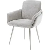 DeLife Polsterstuhl Luan-Flex, mit Armlehnen 4-Fuß konisch Edelstahl Chenille Silbergrau grau|silberfarben 66 cm x 89 cm x 62 cm