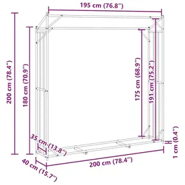 vidaXL Brennholzregal Stahl 200 x 40 x 200 cm Schwarz