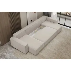venasi Eckcouch U-Form mit Schlaffunktion und Bettkasten 3-Sitzer Beige
