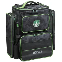 MADCAT Angelrucksack L, 45L Hauptfach, Camouflage-Design, Wasserdichter Boden, Schwarz-Grün, Rucksack mit 2 Boxen, Angeltasche, Wallerangeln