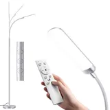 YICAIZI Stehlampe Wohnzimmer - 18W LED Dimmbar Stehende Lampe mit Fernbedienung, 1200Lumen Stehend Leselampe mit 4 Farbtemperaturen & 4 Helligkeiten für Schlafzimmer, Büro, Silber