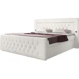 Luxusbetten24 Boxspringbett Diva Bouclé mit USB, LED und 2 Schubalden 140x200 Weiß H4 (100kg+) - Weiß