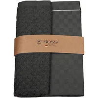 Ross 2er Set 908, 1 Geschirrtuch + 1 Küchenfrottiertuch in einer Banderole« Zwirn Halbleinen Geschirrtuch + Küchenfrottiertuch aus 100% Baumwolle, grau