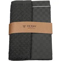 Ross 2er Set 908, 1 Geschirrtuch + 1 Küchenfrottiertuch in einer Banderole« Zwirn Halbleinen Geschirrtuch + Küchenfrottiertuch aus 100% Baumwolle, grau