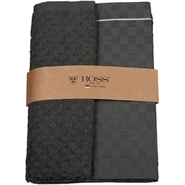 Ross 2er Set 908, 1 Geschirrtuch + 1 Küchenfrottiertuch in einer Banderole« Zwirn Halbleinen Geschirrtuch + Küchenfrottiertuch aus 100% Baumwolle, grau